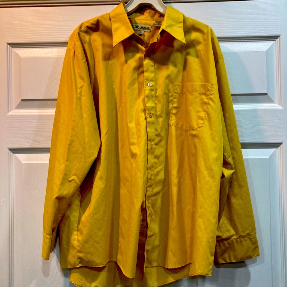 Vintage Haband 16.5/32-33 Button Shirt Mens L Yellow Long Sleeve Pocket Cuban